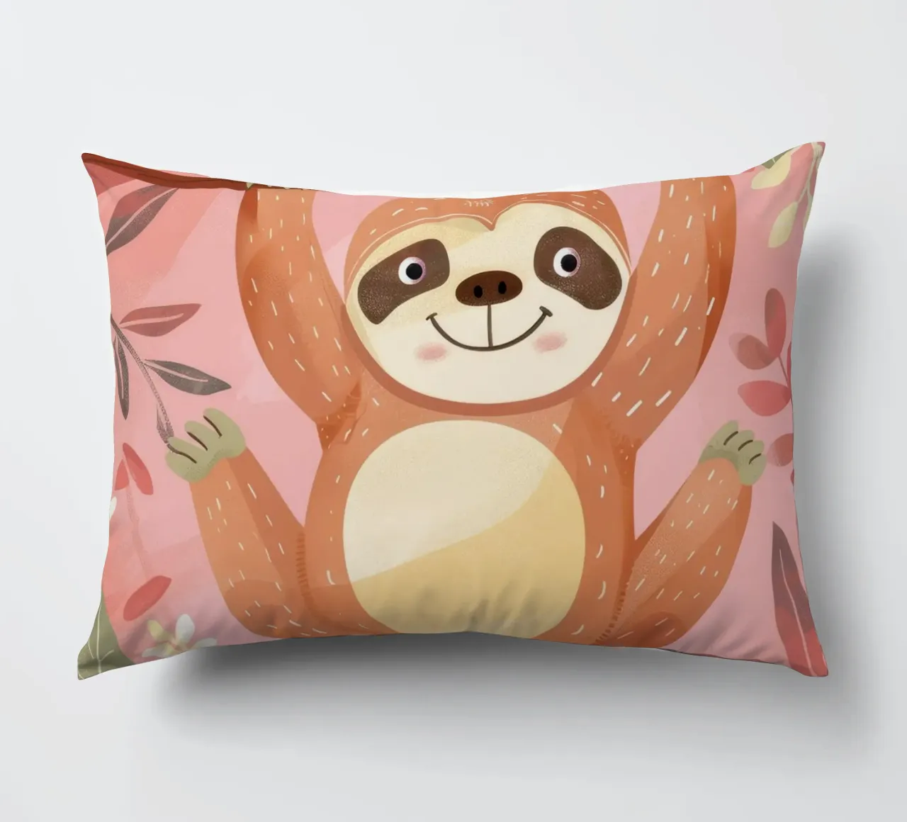 Bradipo appeso a un ramo in un ambiente tropicale con colore cuscino da DesignDoodle