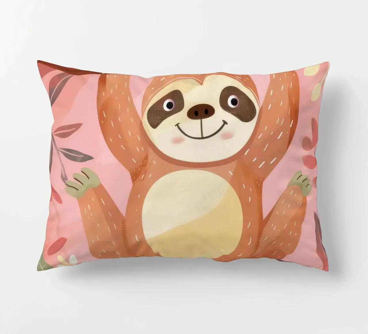 Bradipo appeso a un ramo in un ambiente tropicale con colore cuscino da DesignDoodle