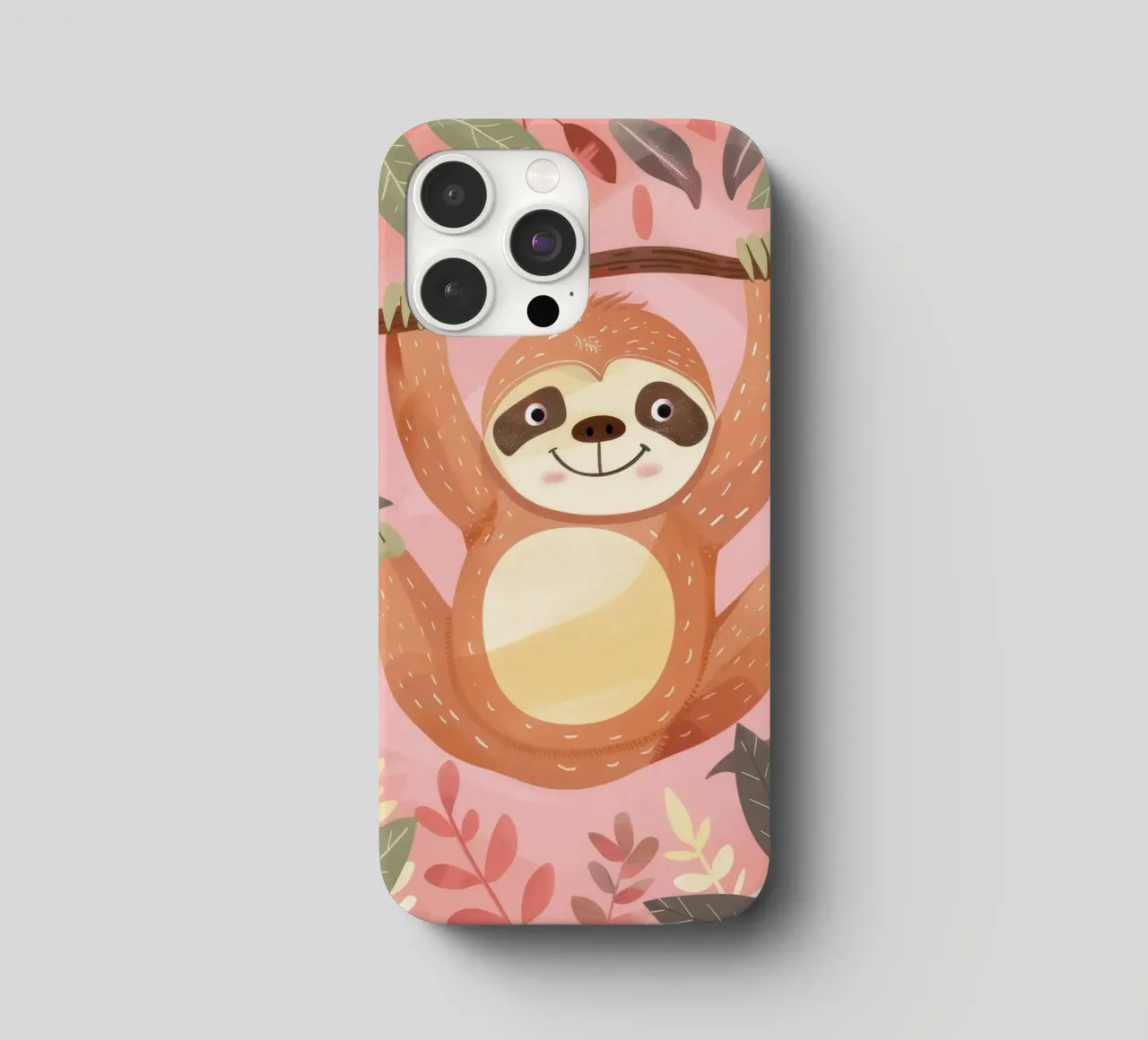 Sloth hanging from a branch in a tropical setting with color iphone case by DesignDoodle