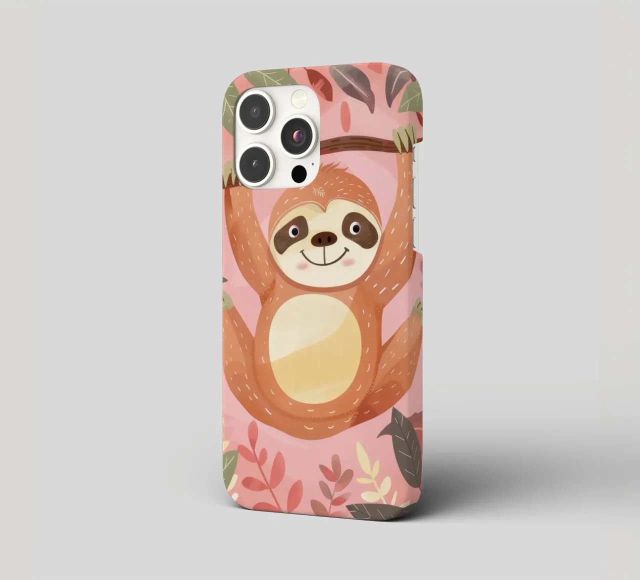 Sloth hanging from a branch in a tropical setting with color iphone case by DesignDoodle