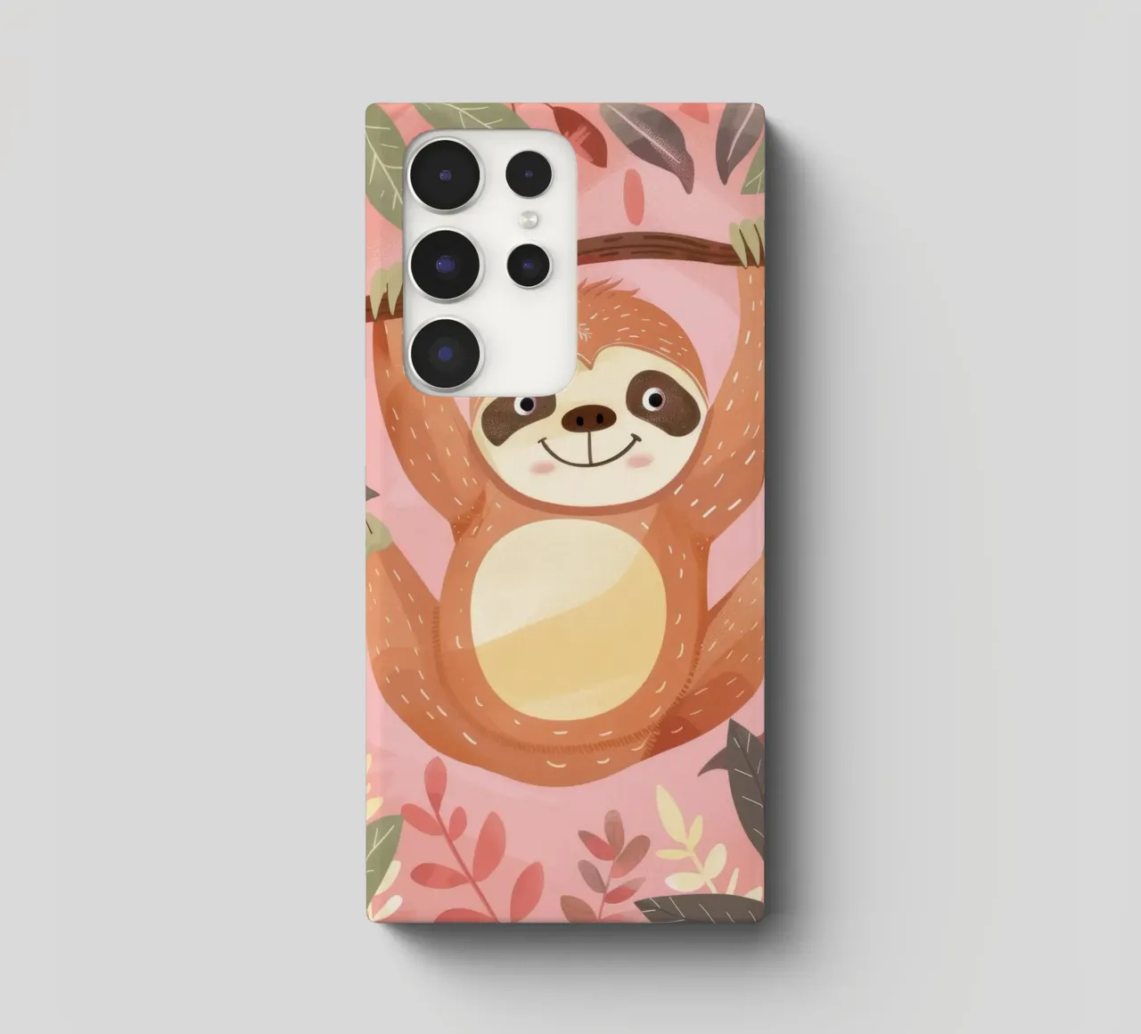 Sloth hanging from a branch in a tropical setting with color samsung phone case by DesignDoodle