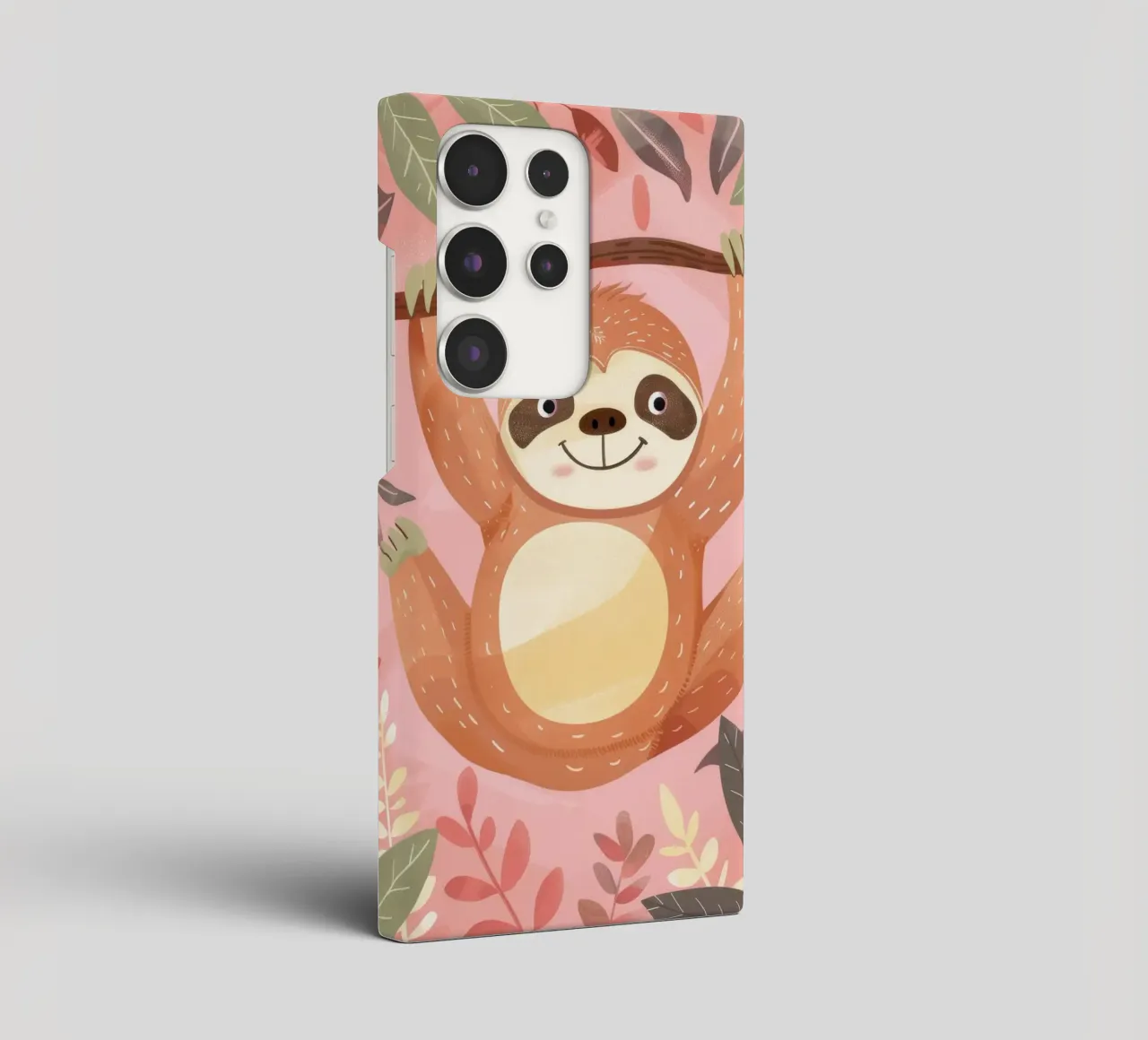 Sloth hanging from a branch in a tropical setting with color samsung phone case by DesignDoodle