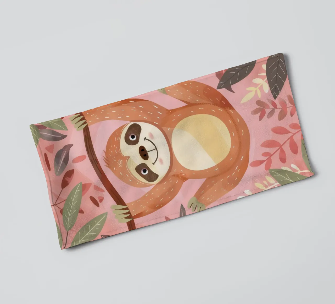 Bradipo appeso a un ramo in un ambiente tropicale con colore asciugamano da bagno da DesignDoodle