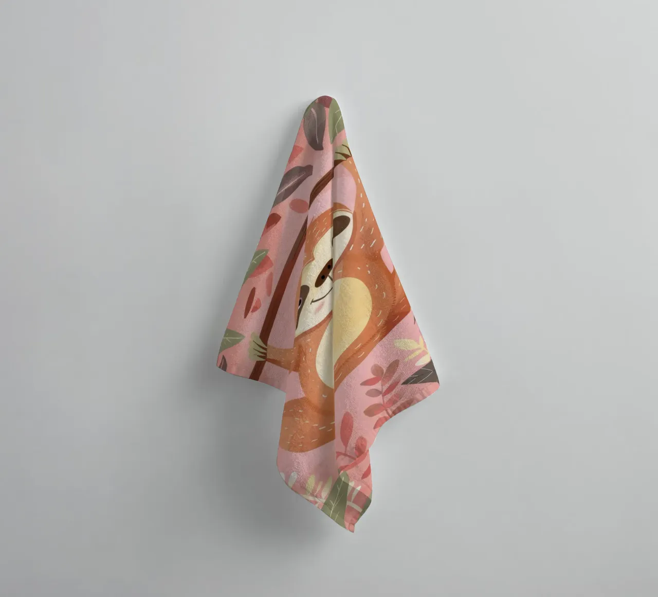 Bradipo appeso a un ramo in un ambiente tropicale con colore asciugamano da bagno da DesignDoodle