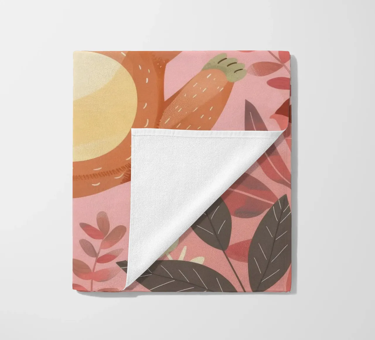 Sloth hanging from a branch in a tropical setting with color beach towel by DesignDoodle