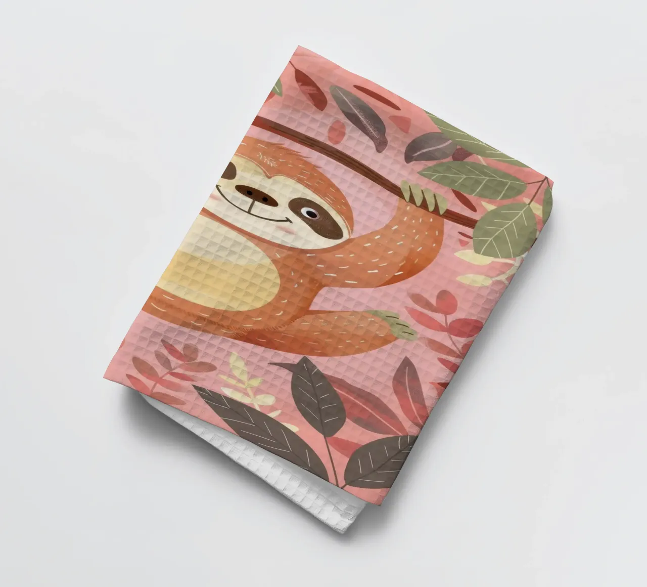 Bradipo appeso a un ramo in un ambiente tropicale con colore canovaccio da cucina da DesignDoodle