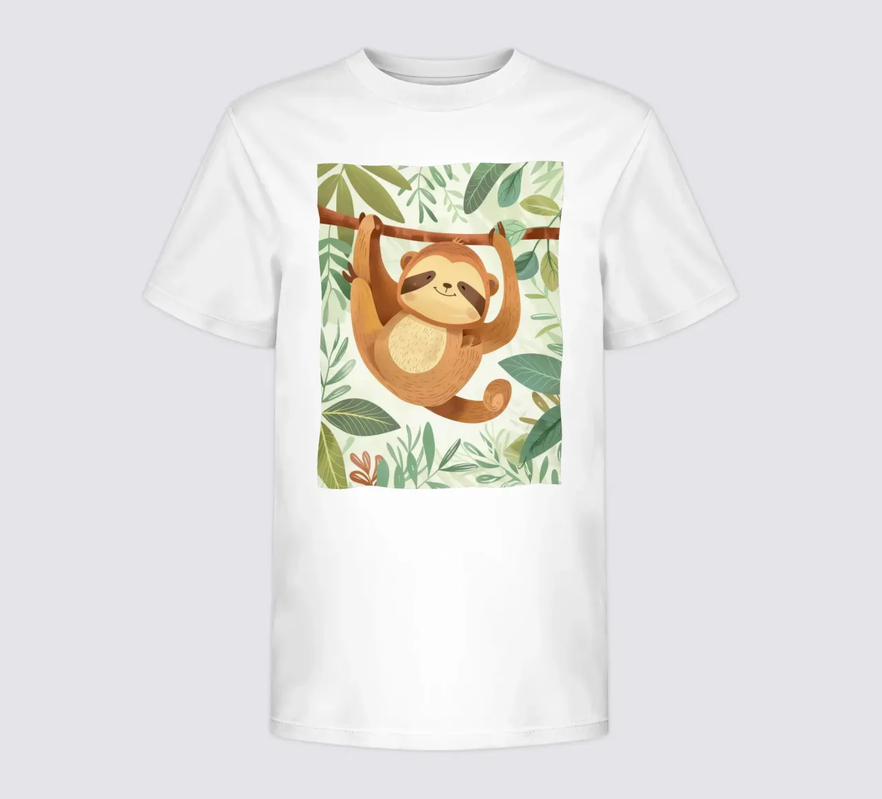 Bradipo allegro appeso al ramo di un albero in una lussureggiante area tropicale t-shirt bambini da DesignDoodle