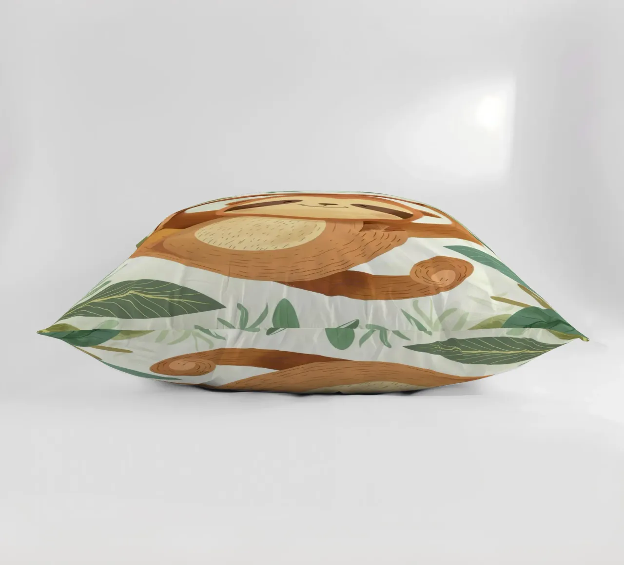 Bradipo allegro appeso al ramo di un albero in una lussureggiante area tropicale cuscino da DesignDoodle