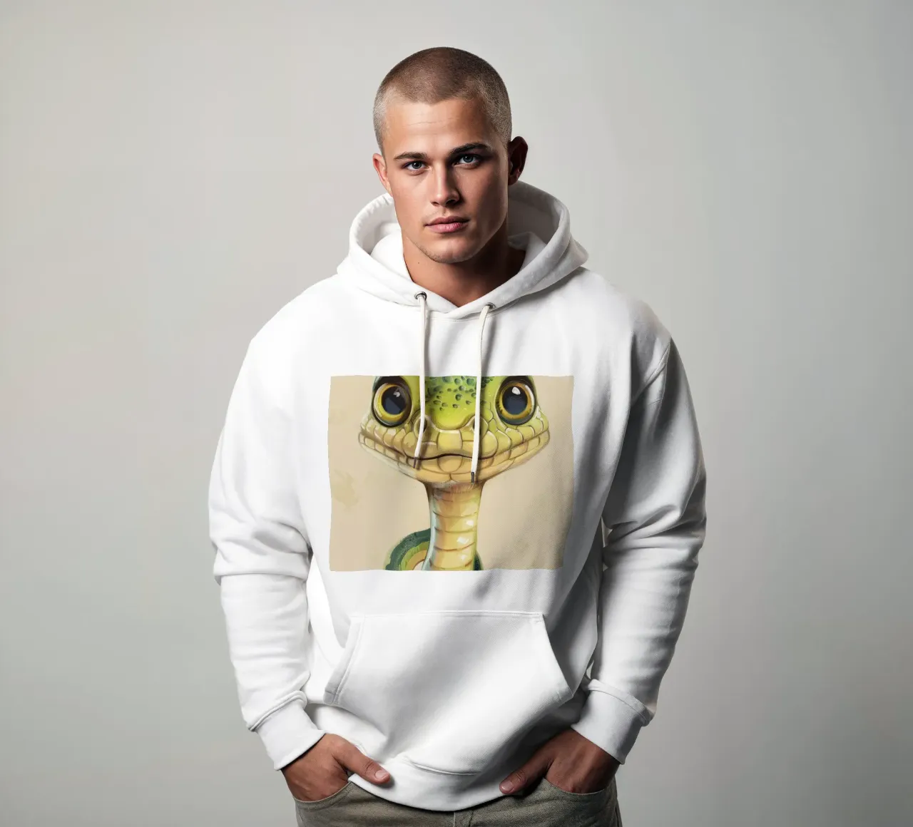 Snake with large eyes on a soft background hoodie by DesignDoodle