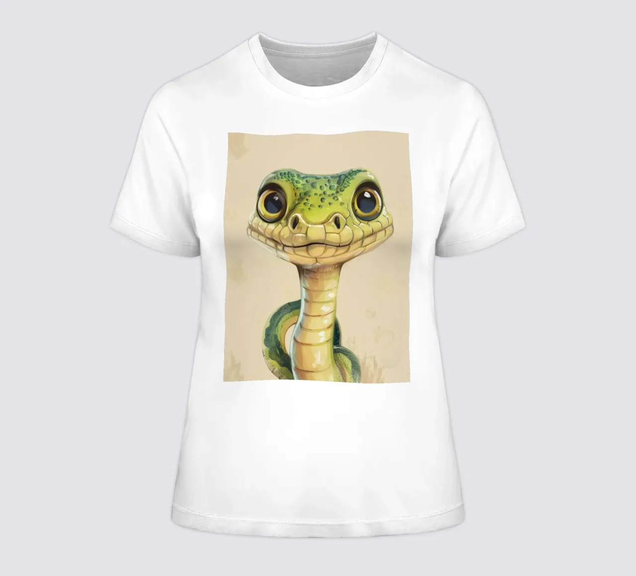 Snake with large eyes on a soft background women's fitted t-shirt by DesignDoodle