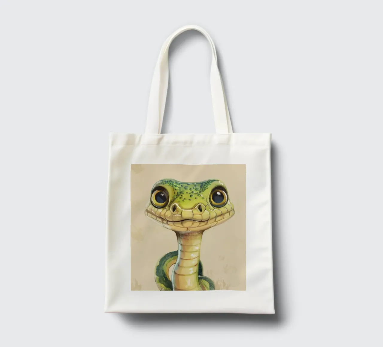 Snake with large eyes on a soft background tote bag by DesignDoodle