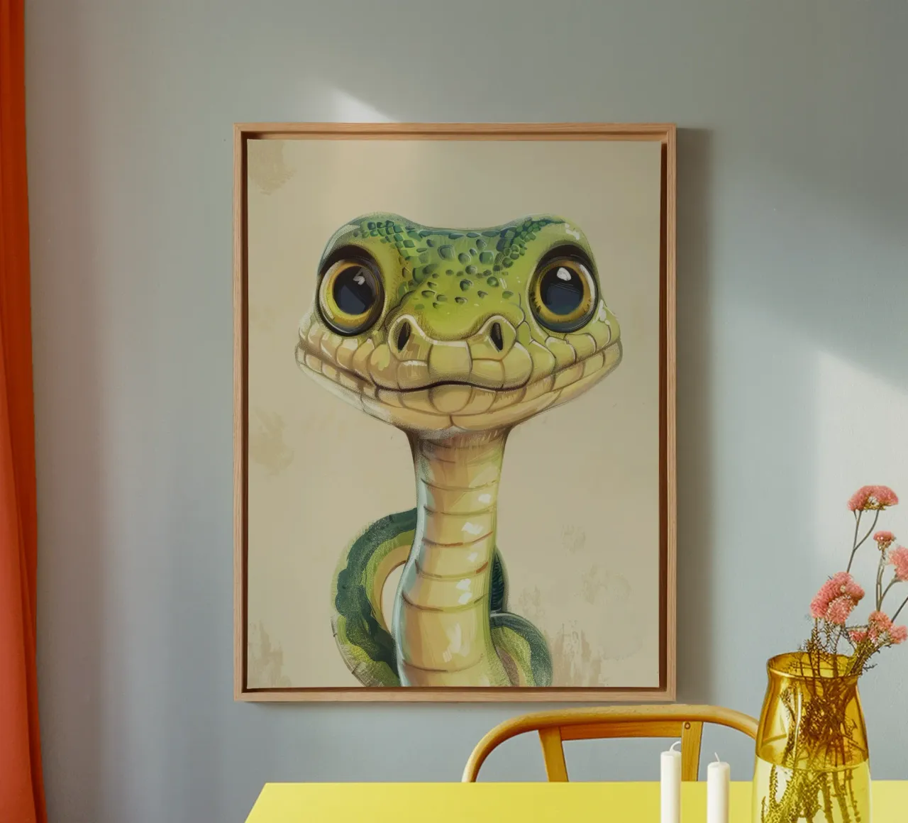 Snake with large eyes on a soft background canvas by DesignDoodle