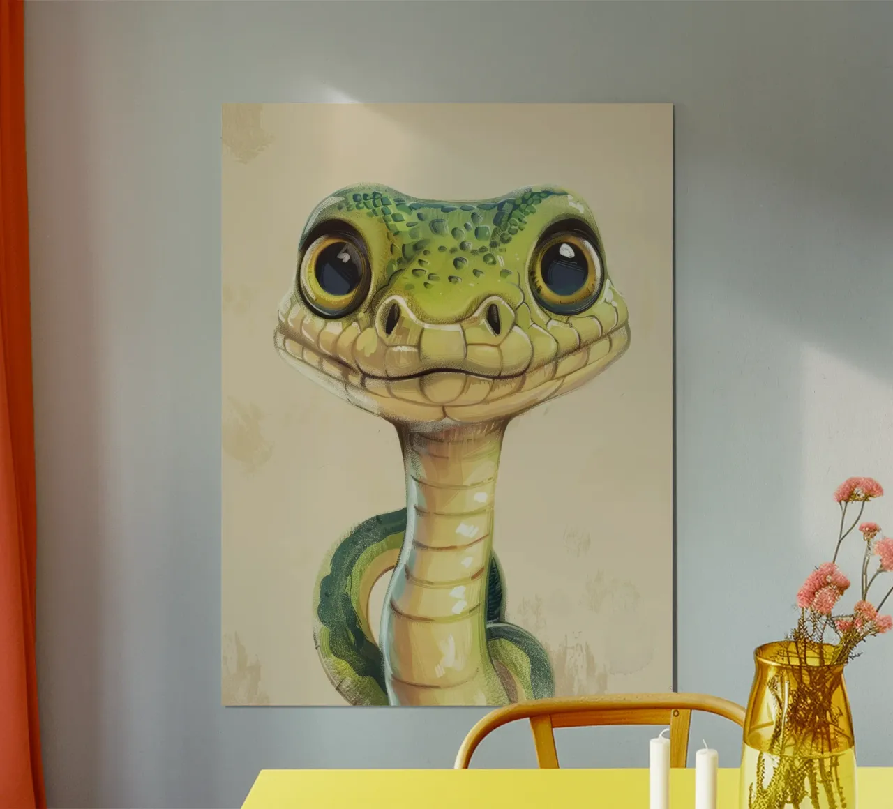 Snake with large eyes on a soft background hahnemühle by DesignDoodle