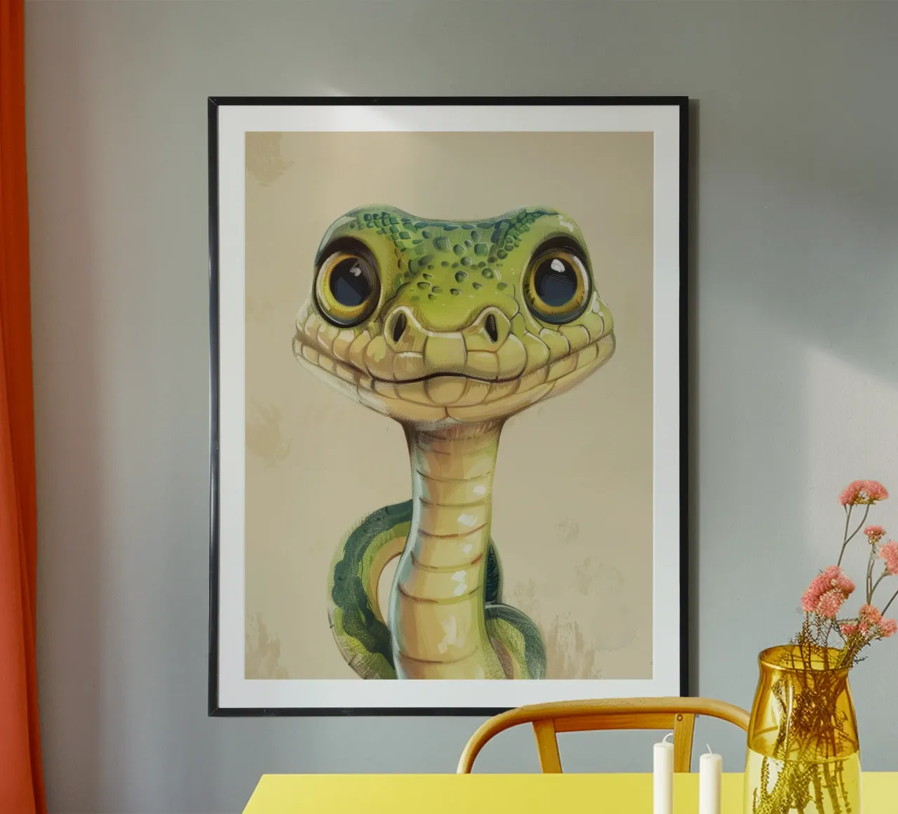 Snake with large eyes on a soft background hahnemühle by DesignDoodle