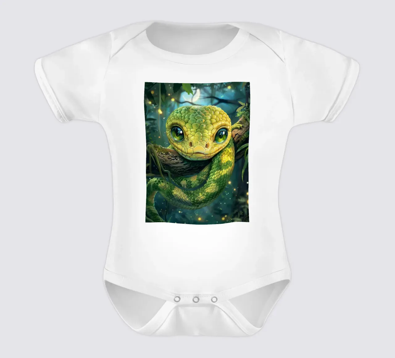 Grillige groene slang rustend op een tak babyrompertje korte mouwen van DesignDoodle