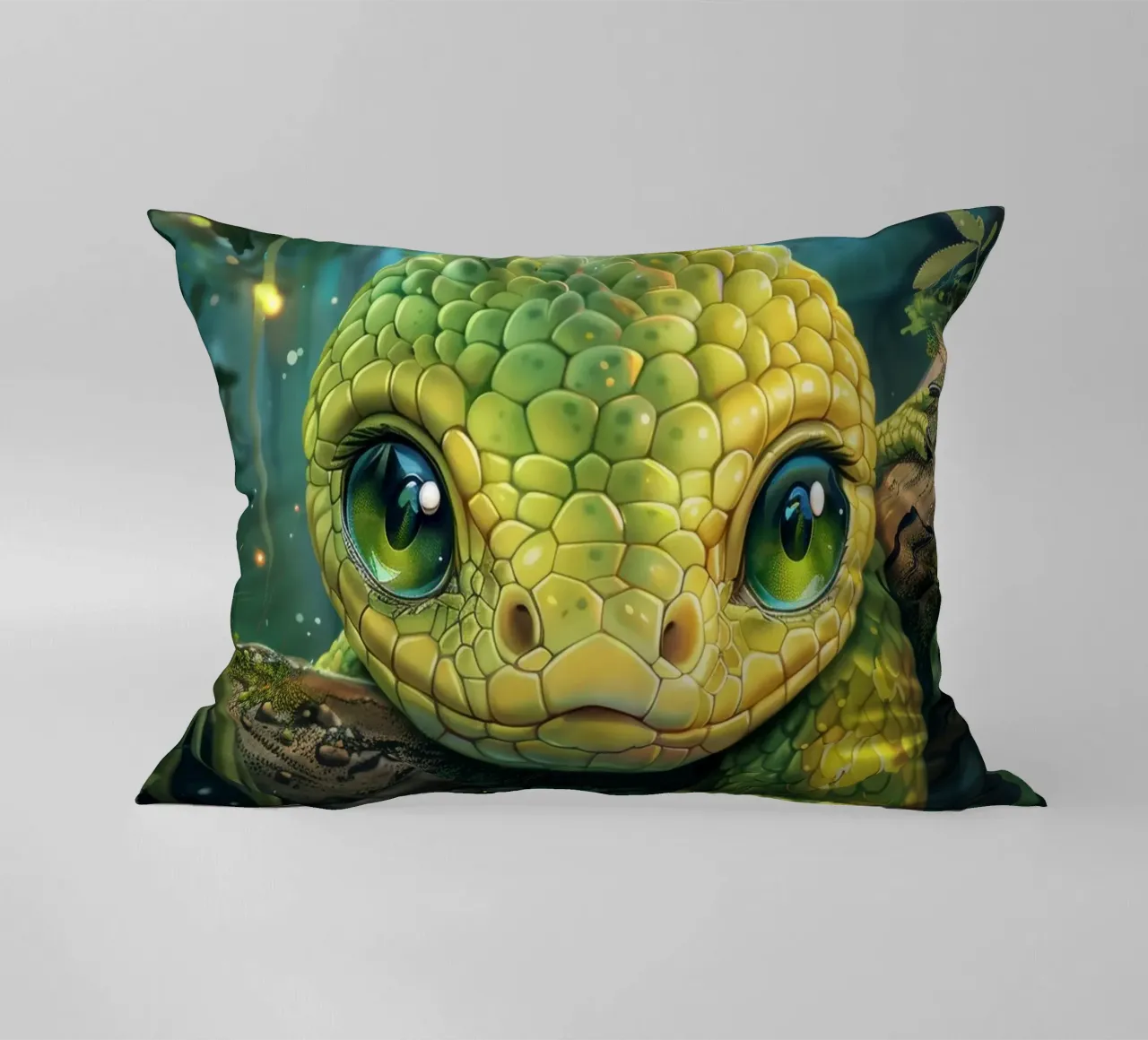 Serpente verde estroso che riposa su un ramo cuscino da DesignDoodle