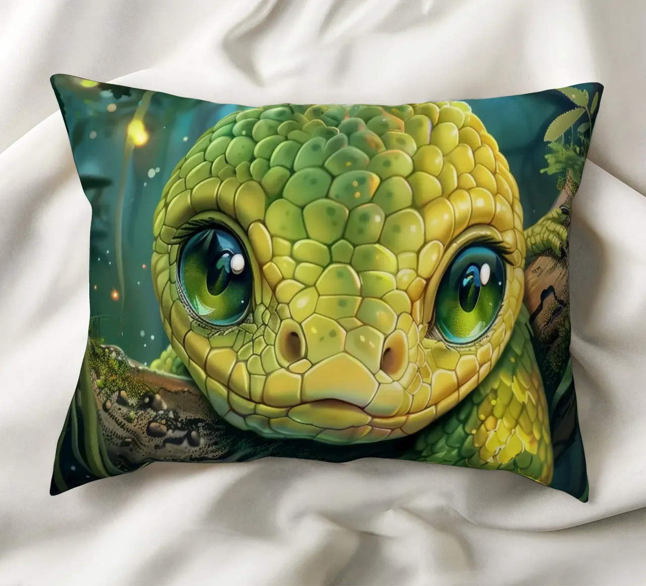 Serpente verde estroso che riposa su un ramo cuscino da DesignDoodle