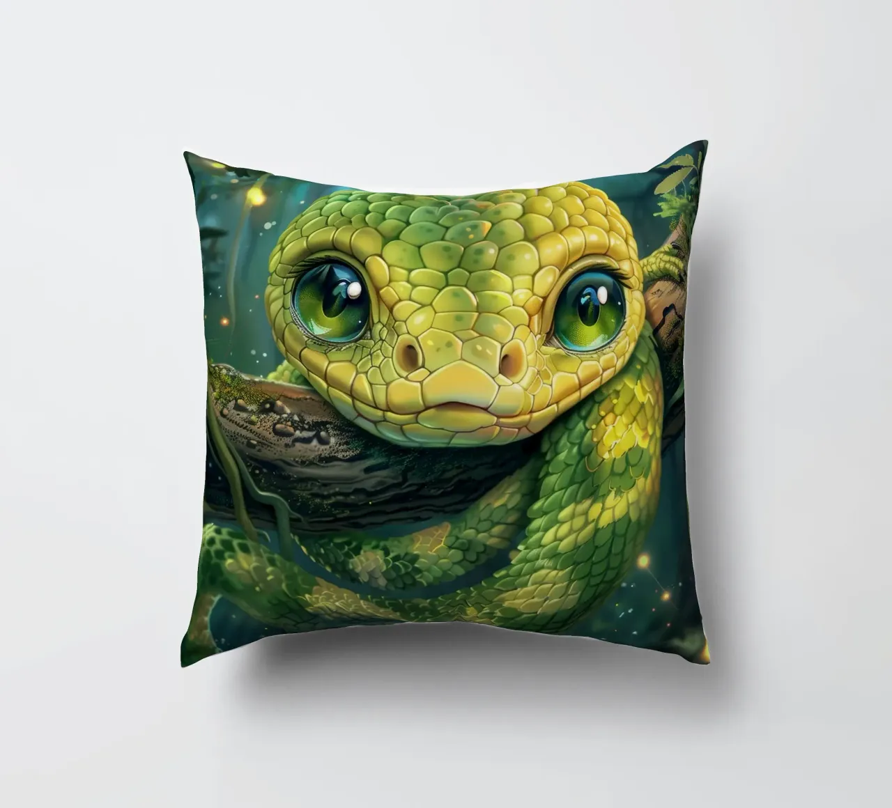Serpente verde estroso che riposa su un ramo cuscino da DesignDoodle