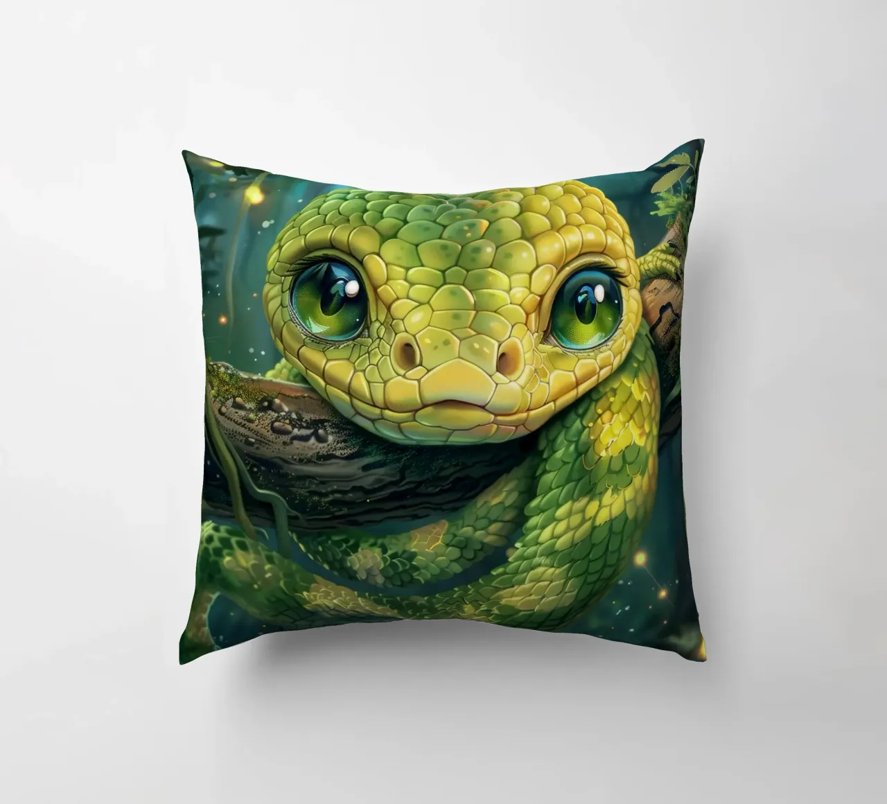 Serpente verde estroso che riposa su un ramo cuscino da DesignDoodle
