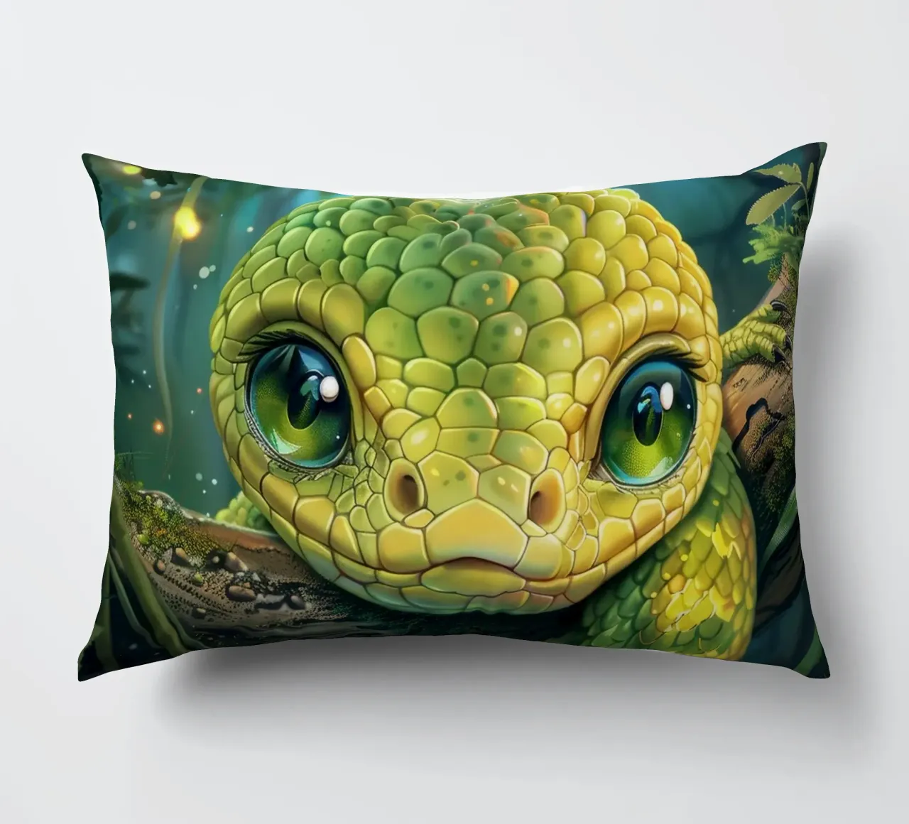 Serpente verde estroso che riposa su un ramo cuscino da DesignDoodle