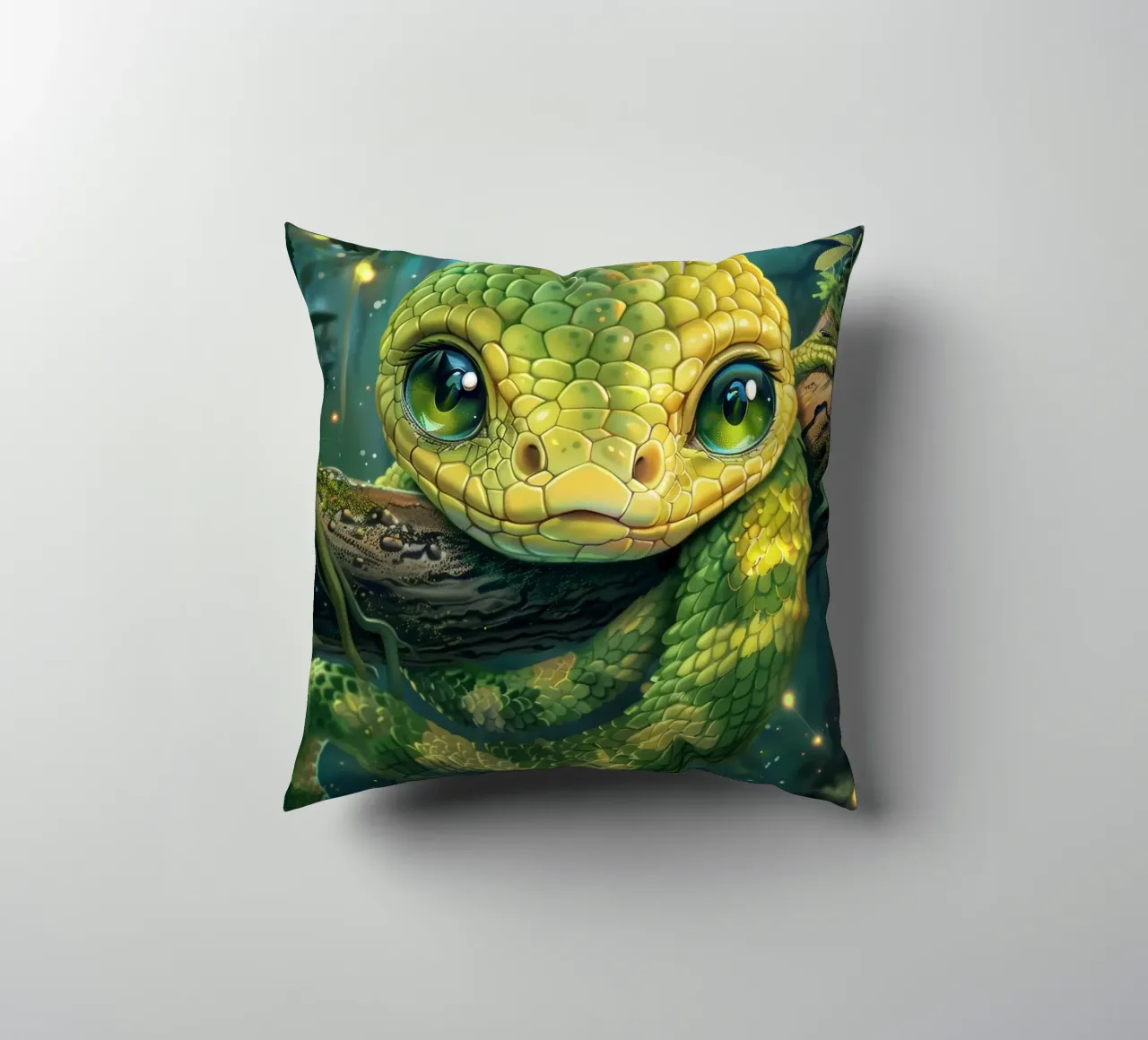 Serpente verde estroso che riposa su un ramo cuscino da DesignDoodle