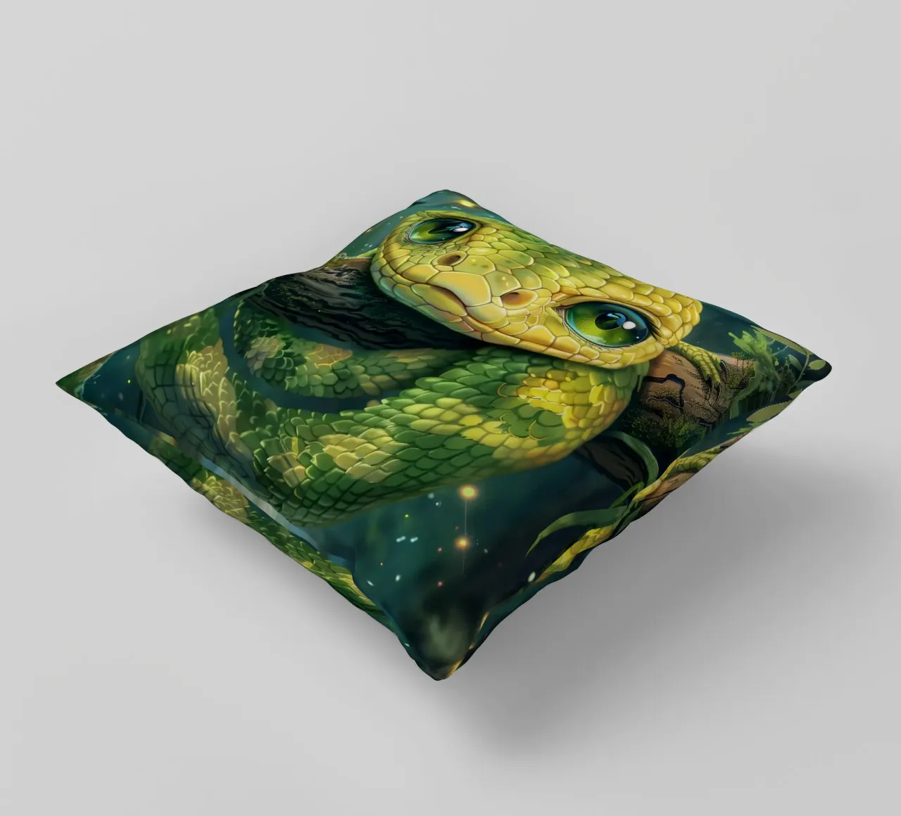 Serpente verde estroso che riposa su un ramo cuscino da DesignDoodle