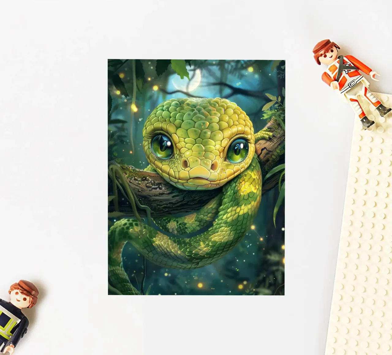 Whimsical green snake resting on a branch sticker by DesignDoodle