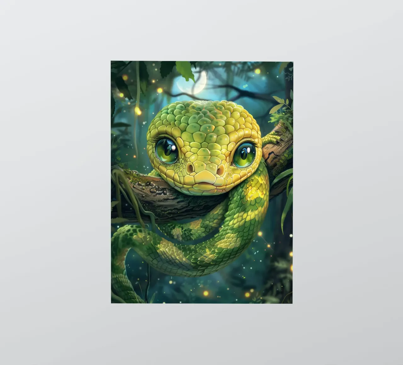 Whimsical green snake resting on a branch sticker by DesignDoodle