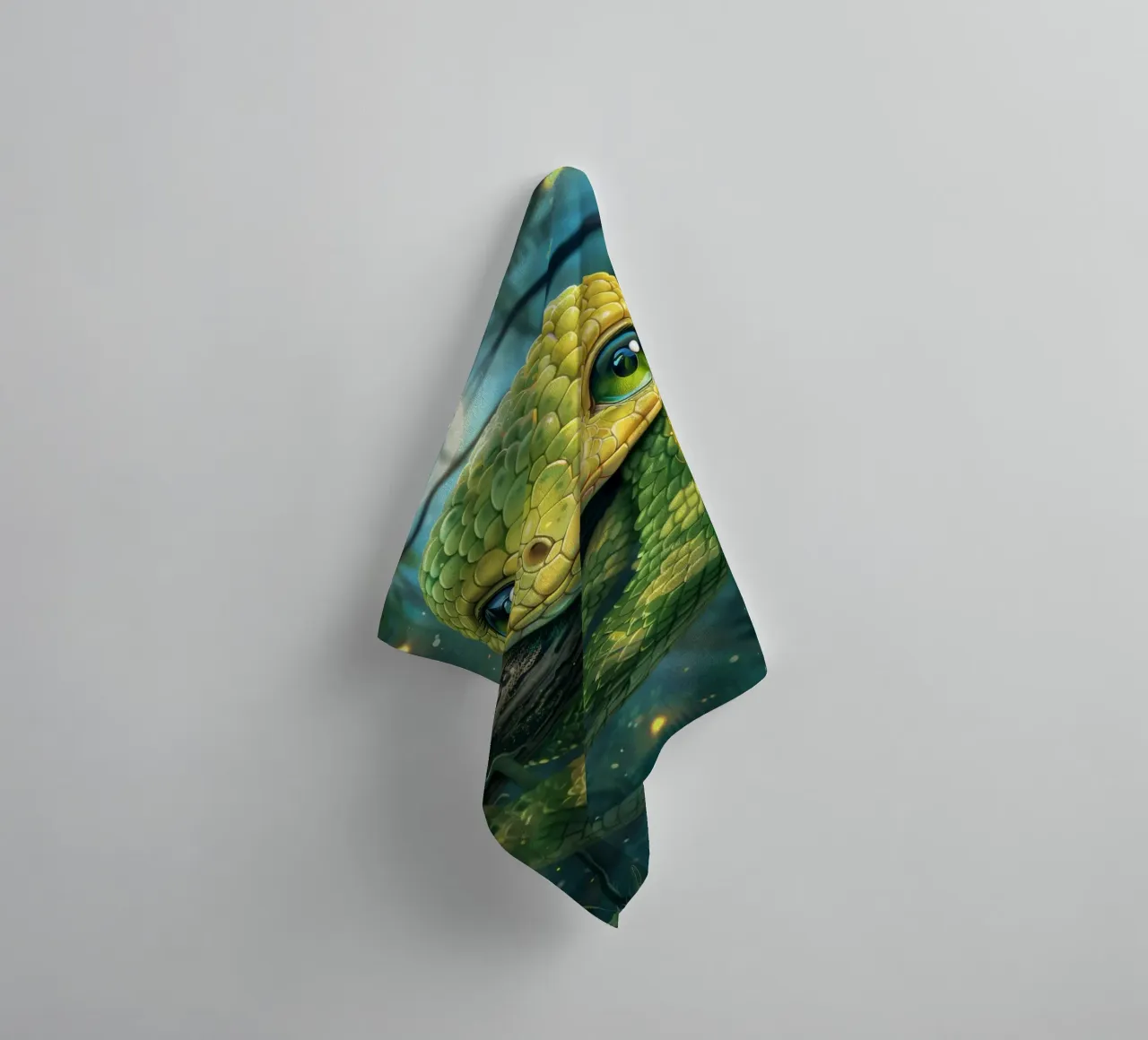 Serpente verde estroso che riposa su un ramo asciugamano da bagno da DesignDoodle