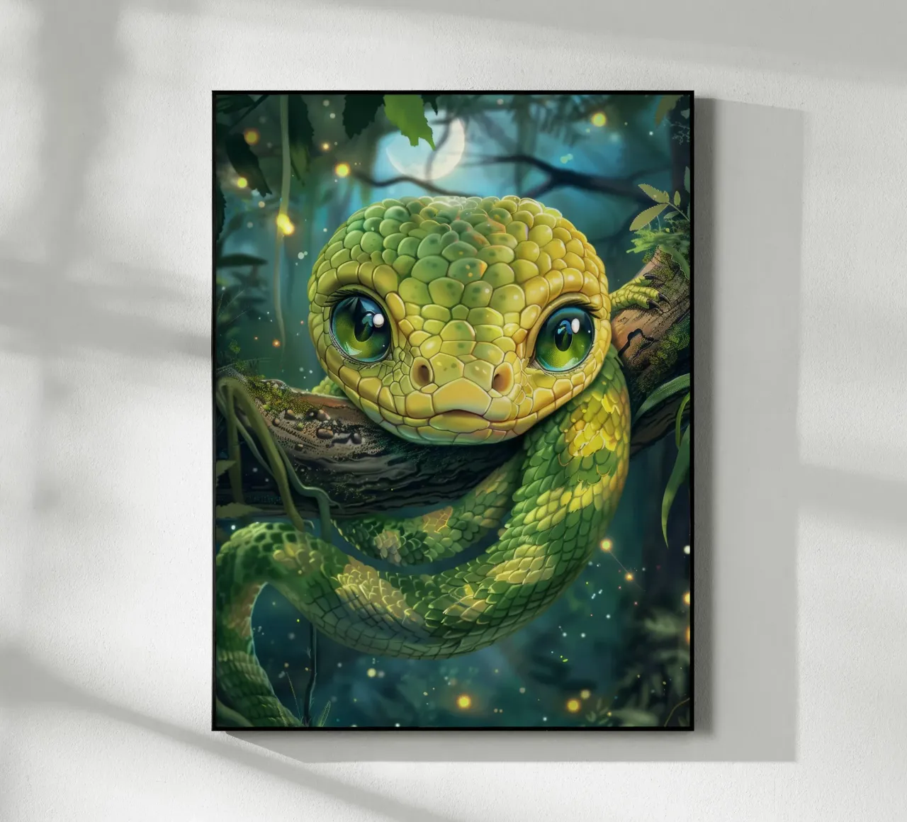 Serpente verde estroso che riposa su un ramo plexiglass da DesignDoodle