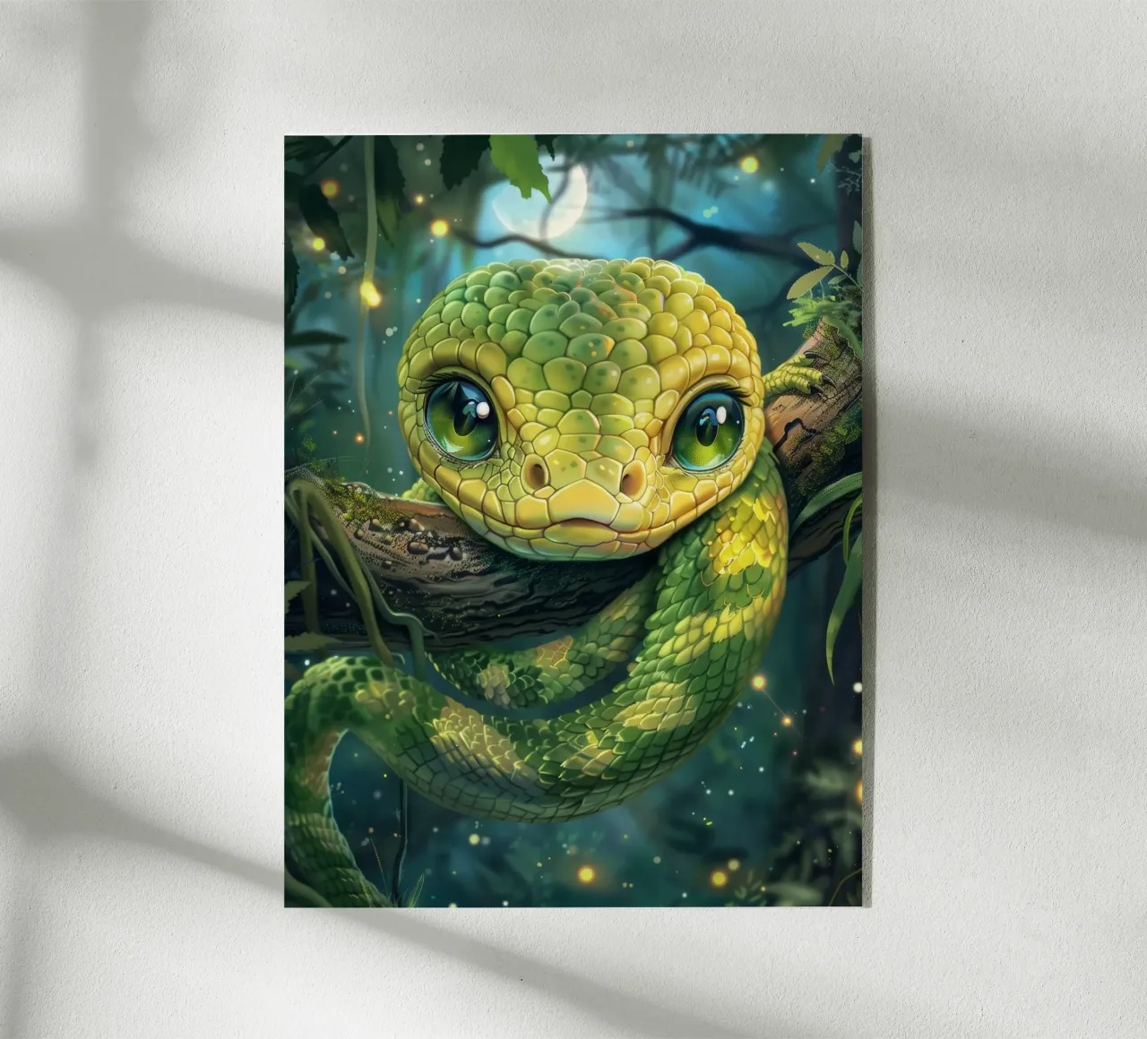 Serpente verde estroso che riposa su un ramo plexiglass da DesignDoodle