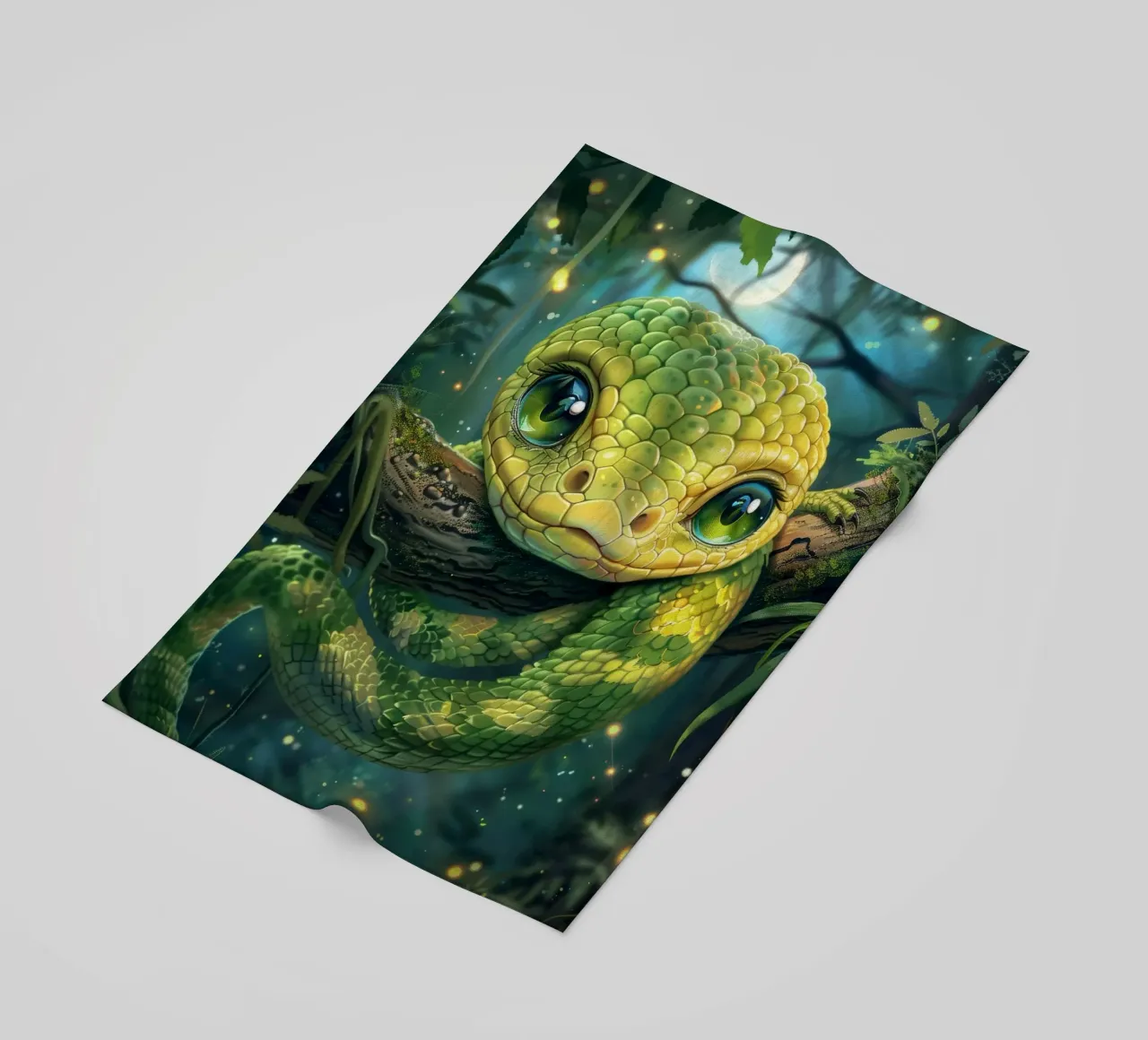 Whimsical green snake resting on a branch beach towel by DesignDoodle