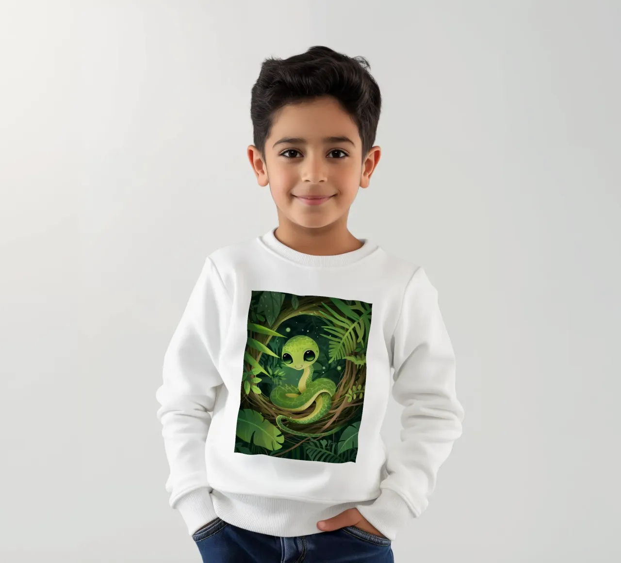 Giovane cucciolo di serpente che sorride nella notte della foresta felpa bambino da DesignDoodle