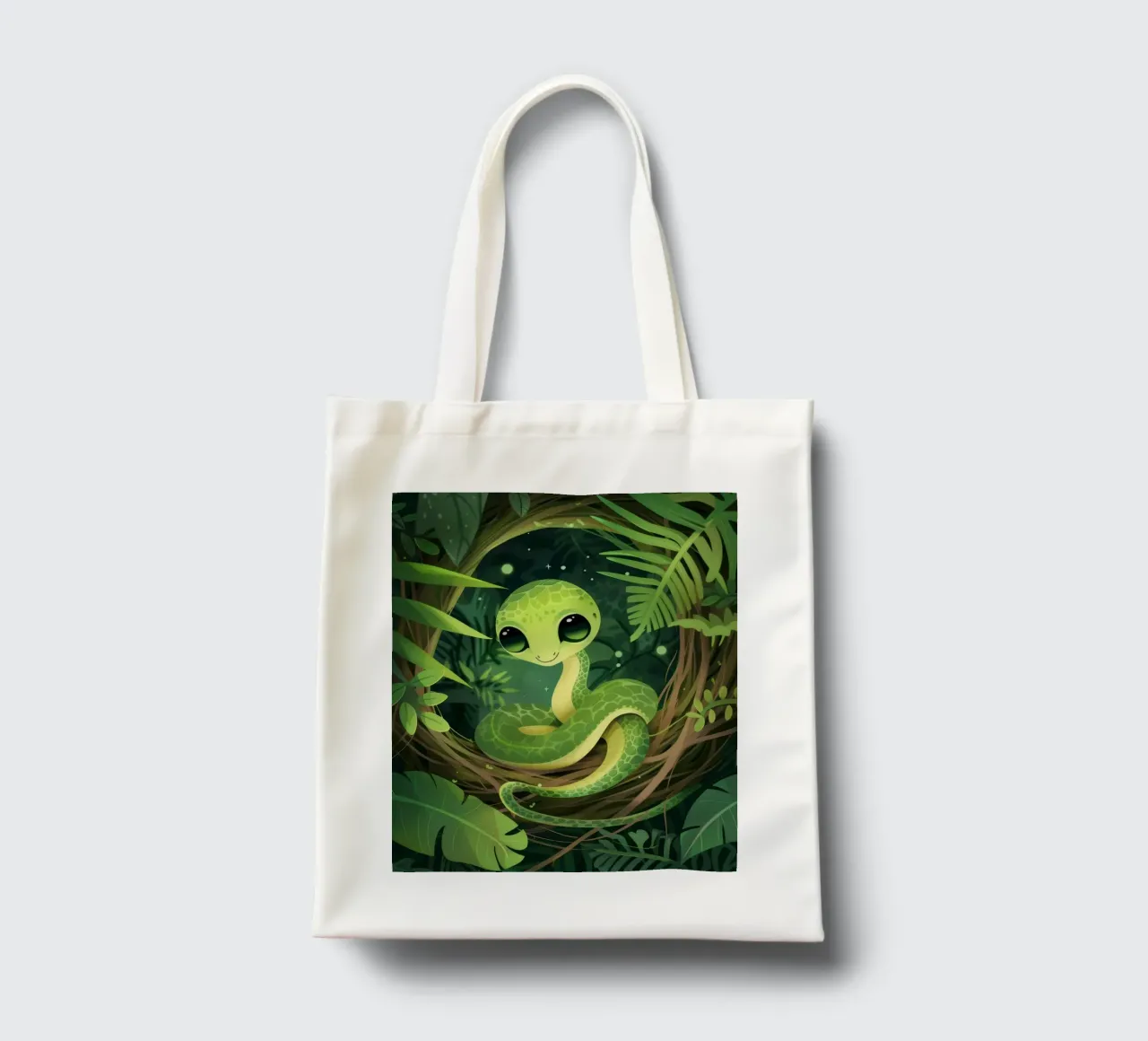 Giovane cucciolo di serpente che sorride nella notte della foresta borsa in juta da DesignDoodle