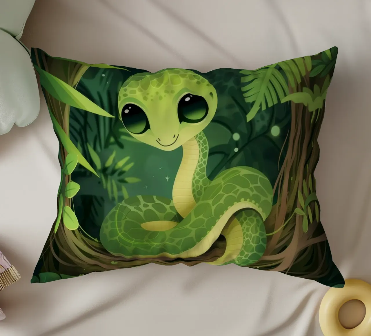 Giovane cucciolo di serpente che sorride nella notte della foresta cuscino da DesignDoodle