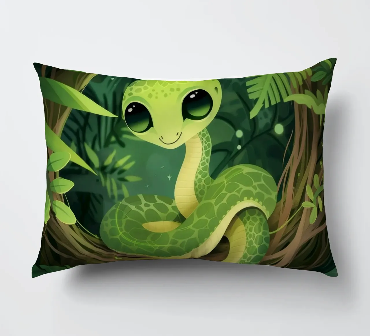 Giovane cucciolo di serpente che sorride nella notte della foresta cuscino da DesignDoodle