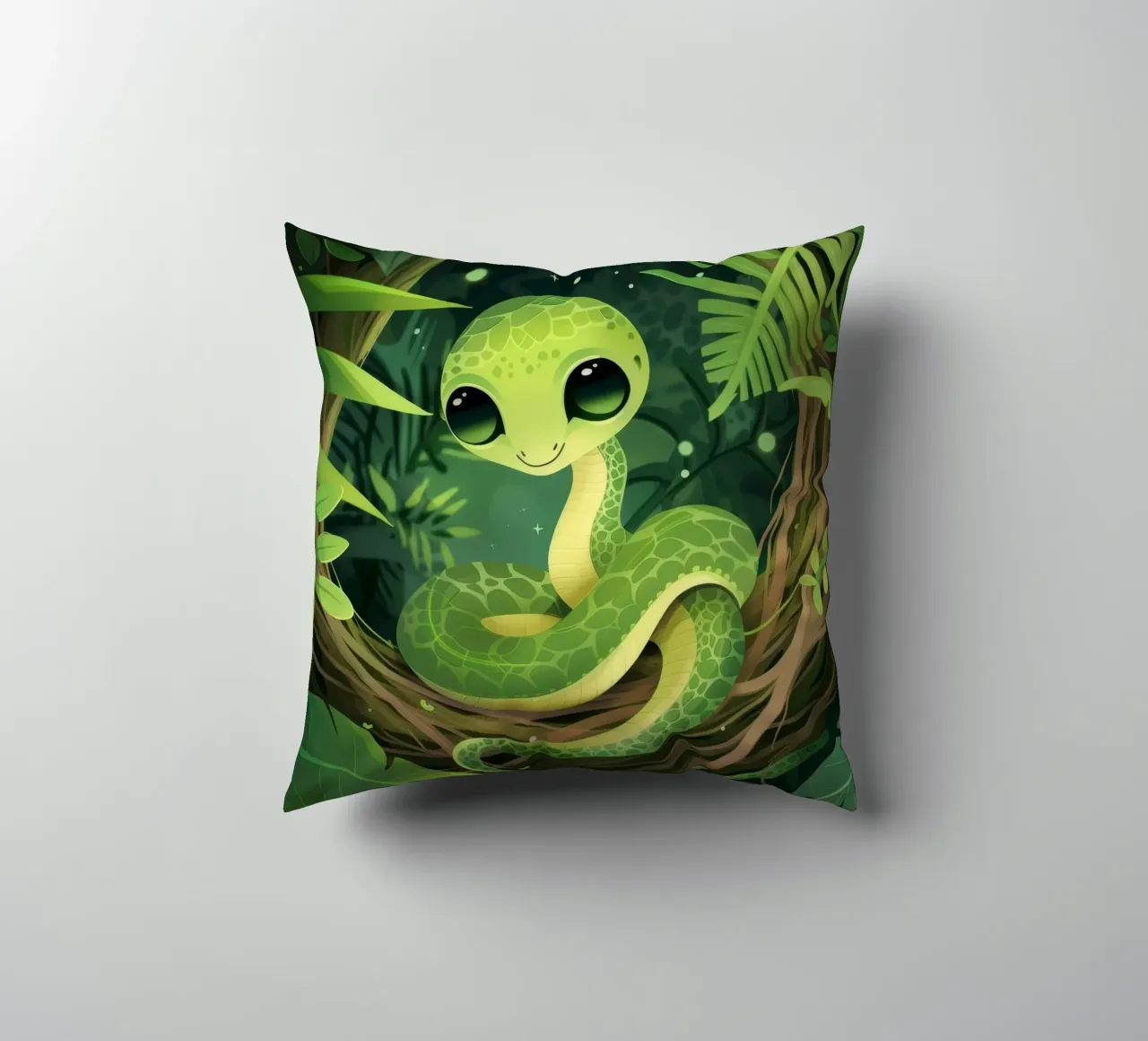 Giovane cucciolo di serpente che sorride nella notte della foresta cuscino da DesignDoodle
