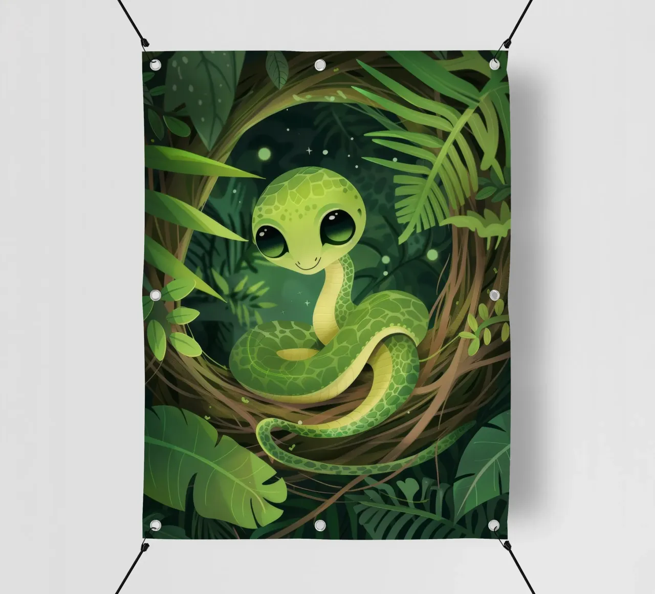 Giovane cucciolo di serpente che sorride nella notte della foresta telo in pvc da DesignDoodle
