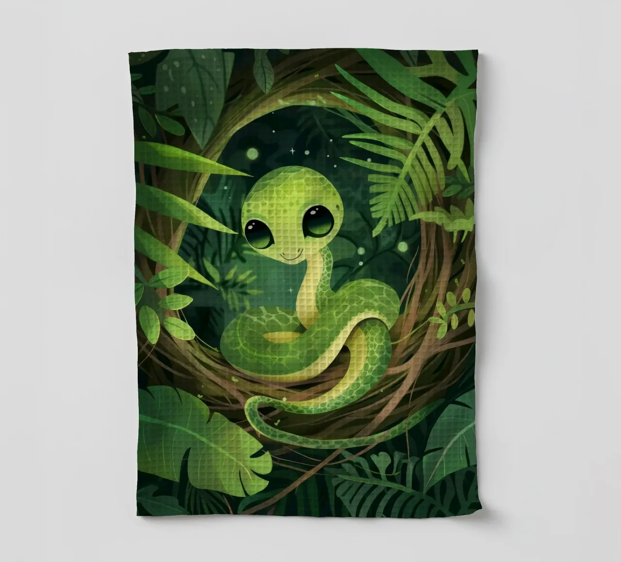 Jeune bébé serpent souriant dans la nuit de la forêt torchon de DesignDoodle