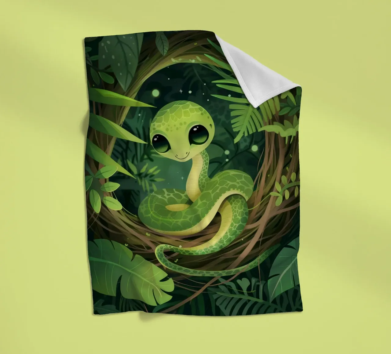 Giovane cucciolo di serpente che sorride nella notte della foresta coperta in pile da DesignDoodle
