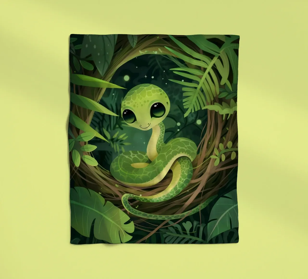 Giovane cucciolo di serpente che sorride nella notte della foresta coperta in pile da DesignDoodle