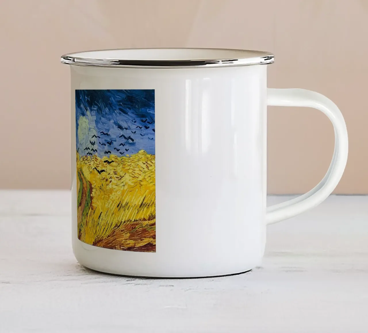 Campo di grano con corvi 1890 tazza in smalto da ValerieArt