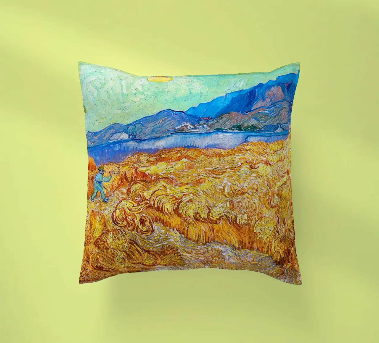 Champ de blé avec une faucheuse 1889 coussin de ValerieArt