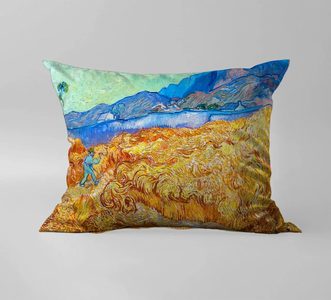 Champ de blé avec une faucheuse 1889 coussin de ValerieArt