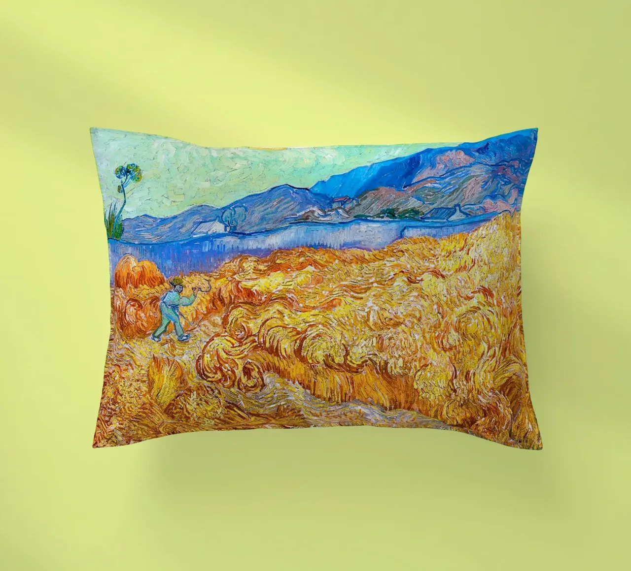 Champ de blé avec une faucheuse 1889 coussin de ValerieArt