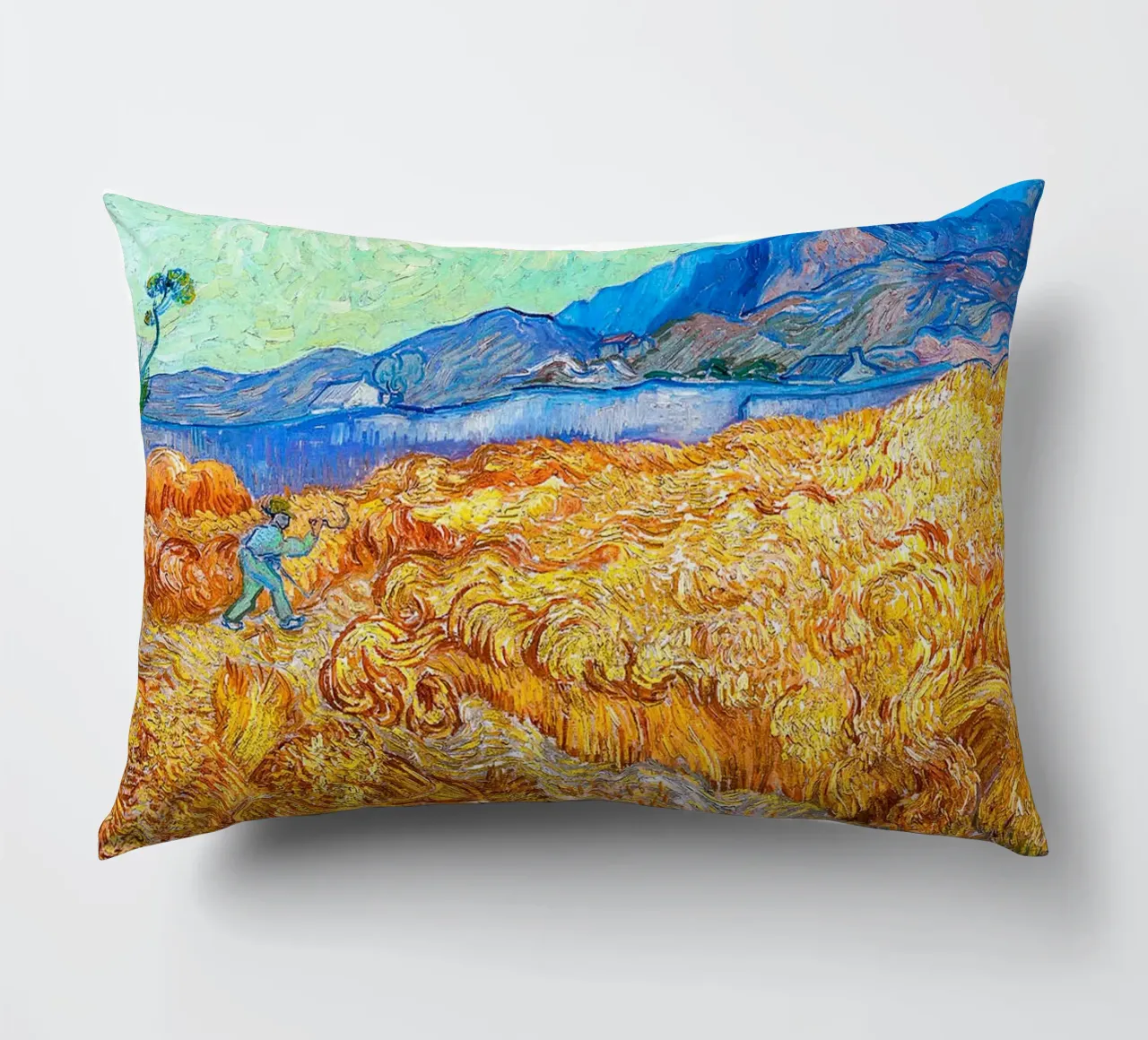 Champ de blé avec une faucheuse 1889 coussin de ValerieArt