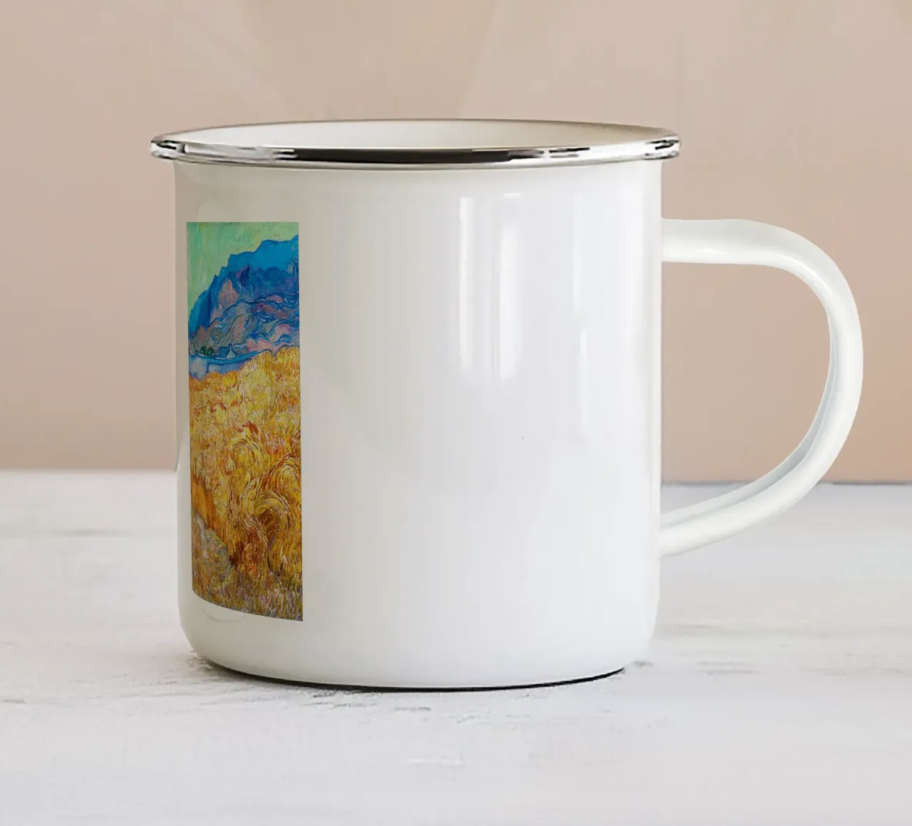 Campo di grano con mietitore 1889 tazza in smalto da ValerieArt