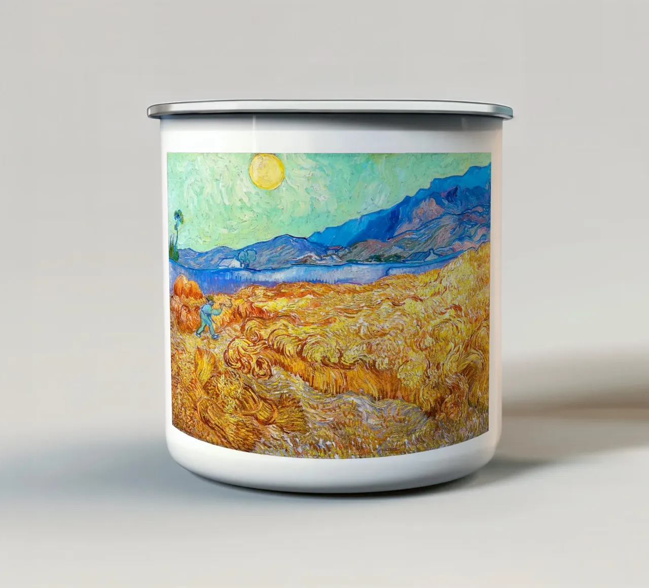 Campo di grano con mietitore 1889 tazza in smalto da ValerieArt
