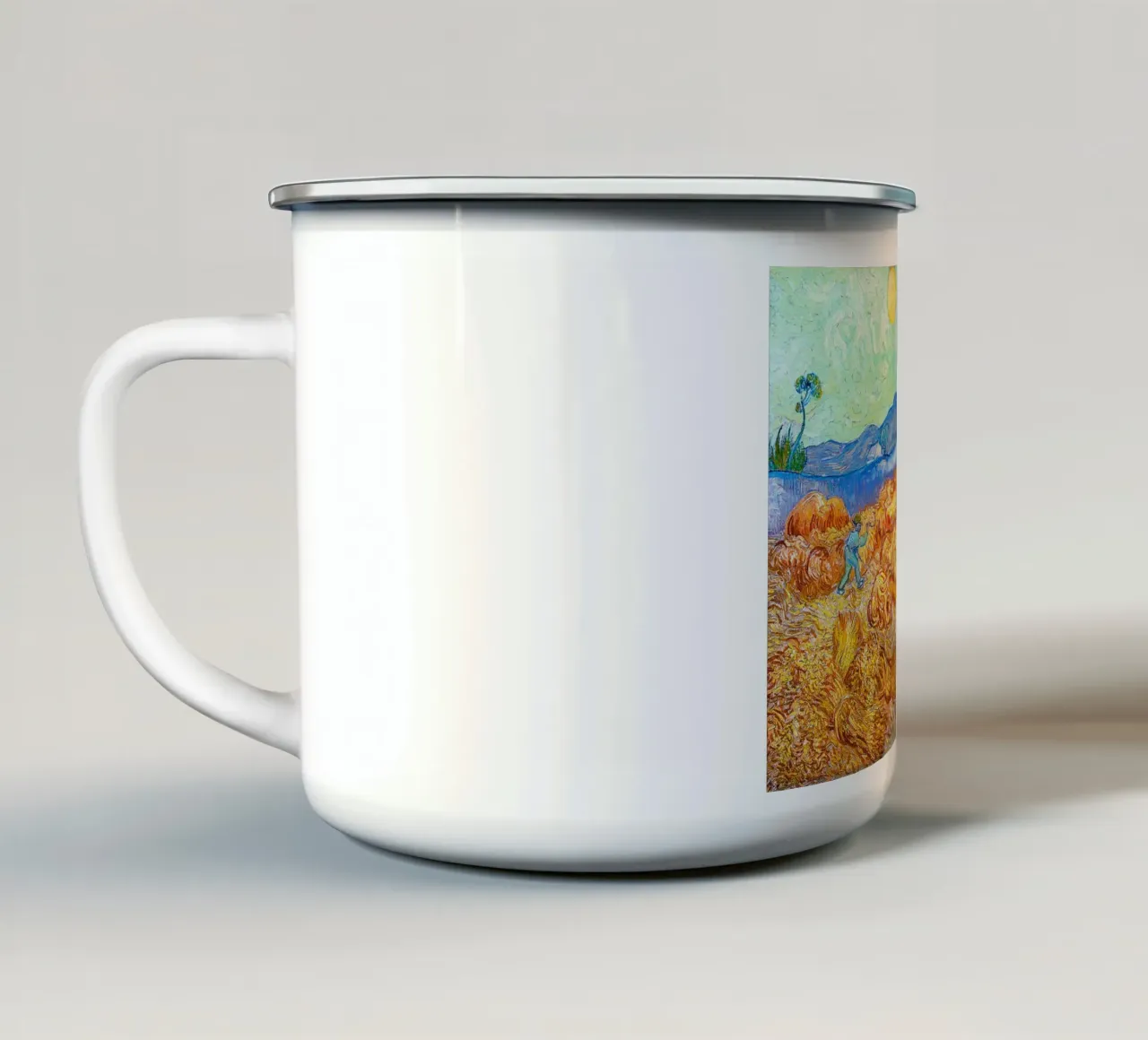 Campo di grano con mietitore 1889 tazza in smalto da ValerieArt