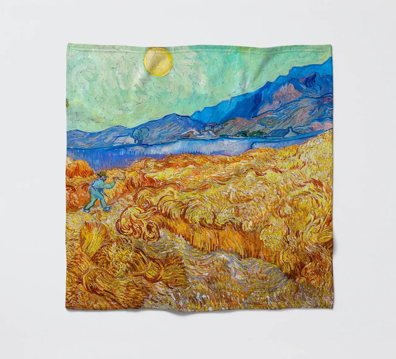 Wheatfield with a Reaper 1889 fleece blanket by ValerieArt